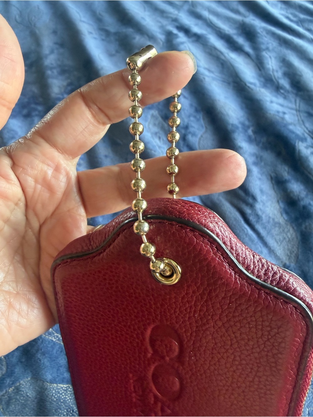 Coach Red Pebbled Leather Chain Wristlet Pouch with Gold Accents - Picture 4 of 16